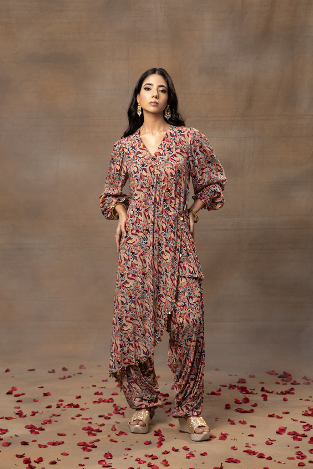 Ivory Printed Overlap Kurta And Patiala Pants Set - Auraya Fashion - Mehak Murpana - #tag1# - #tag2# - #tag3# - #tag3#