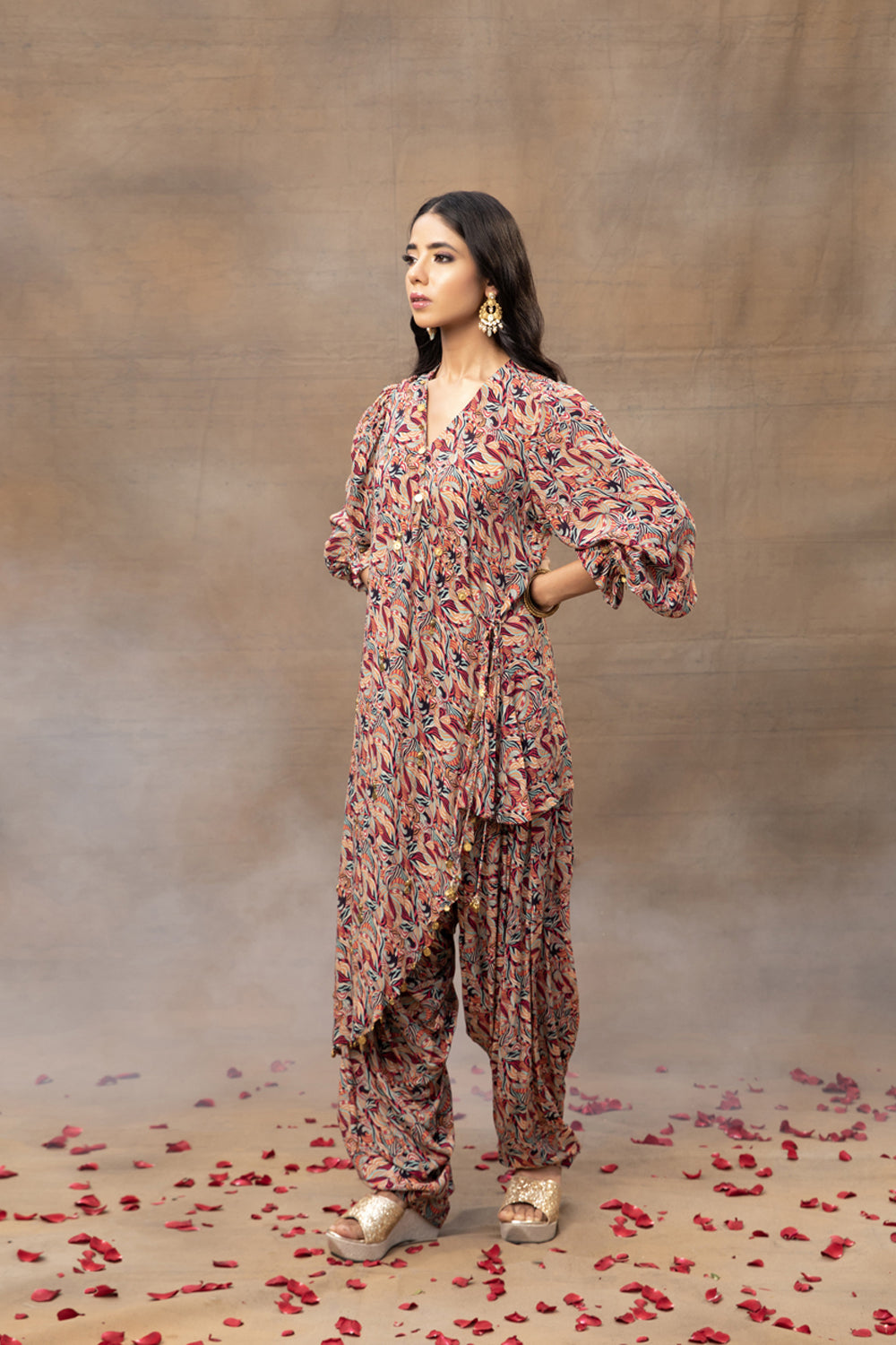 Ivory Printed Overlap Kurta And Patiala Pants Set - Auraya Fashion -  - #tag1# - #tag2# - #tag3# - #tag3#