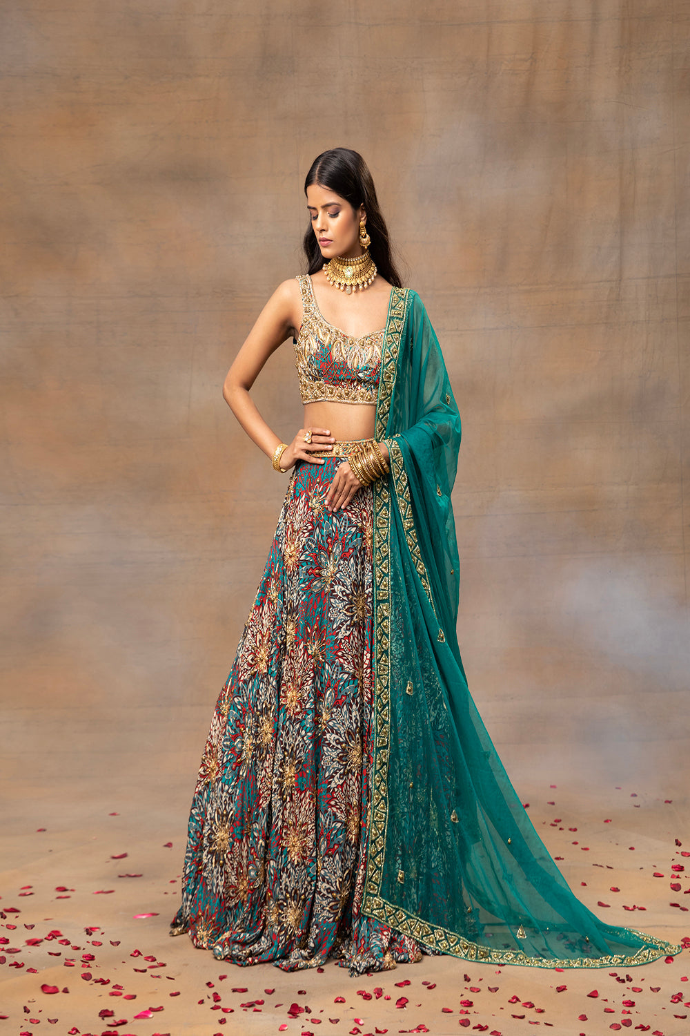 Green Printed Embroidered Choli, Lehenga And Dupatta Set - Auraya Fashion - Mehak Murpana - #tag1# - #tag2# - #tag3# - #tag3#