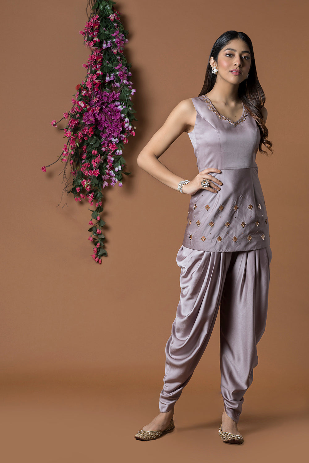 Coffee Short Kurta And Dhoti Pants - Auraya Fashion - Mehak Murpana - #tag1# - #tag2# - #tag3# - #tag3#