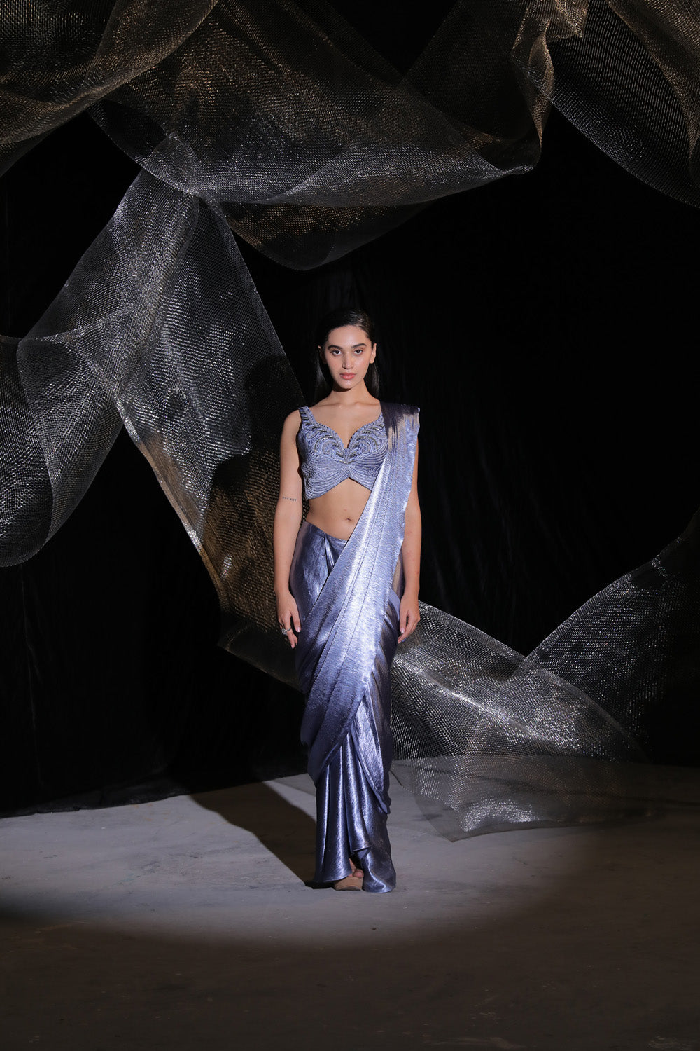 Midnight Ash Drape Saree - Auraya Fashion - Ankur J - #tag1# - #tag2# - #tag3# - #tag3#