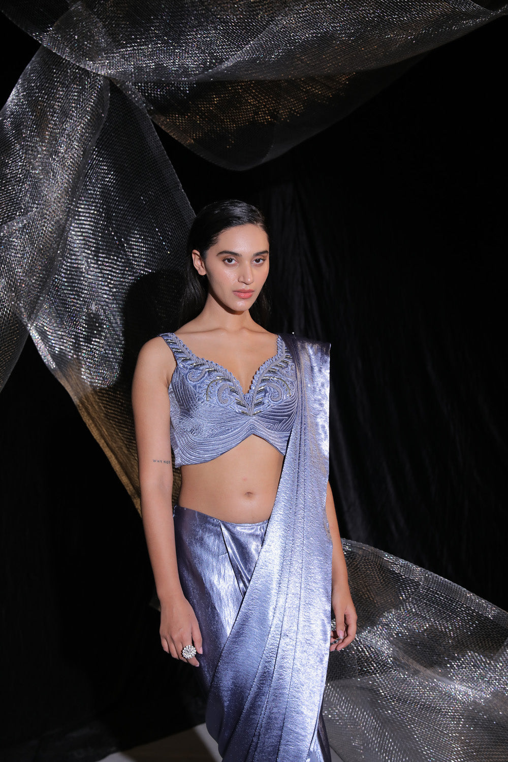 Midnight Ash Drape Saree - Auraya Fashion -  - #tag1# - #tag2# - #tag3# - #tag3#