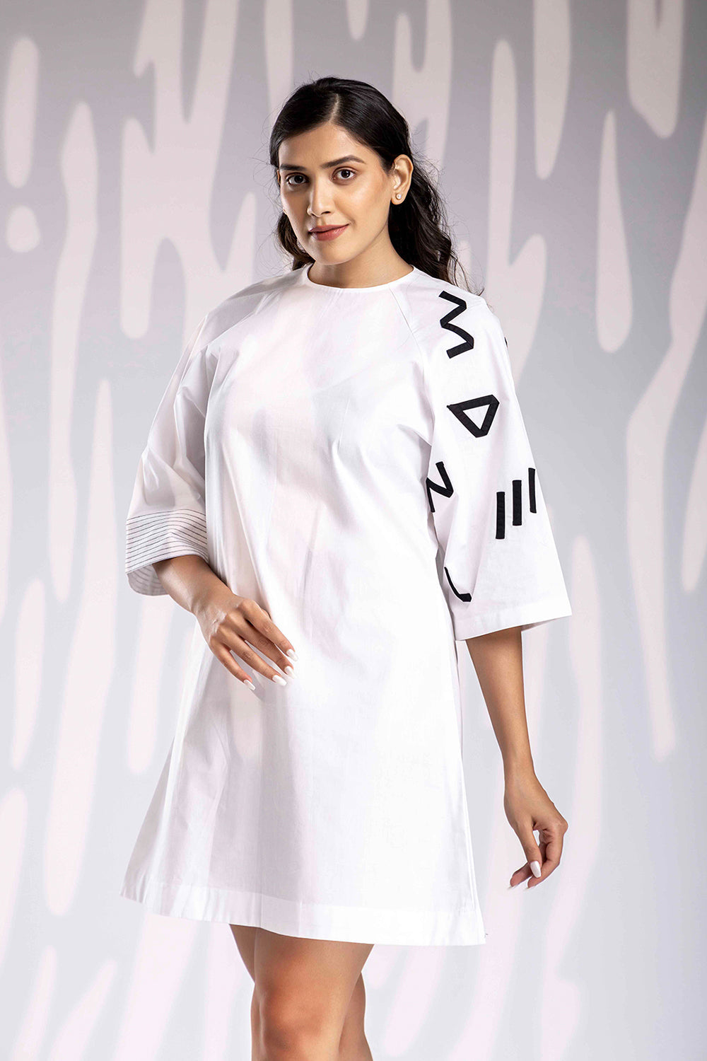 Alphabetic Shift Dress - White - Auraya Fashion -  - #tag1# - #tag2# - #tag3# - #tag3#