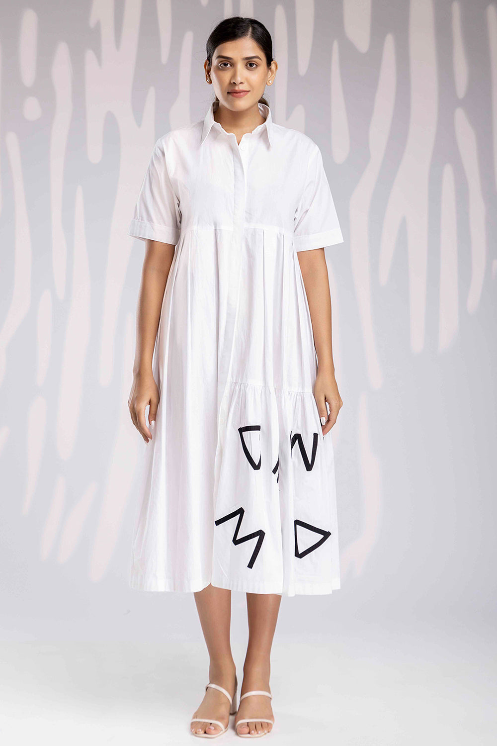 Alphabetic Long Shirt Dress - White - Auraya Fashion - House of Manaa - #tag1# - #tag2# - #tag3# - #tag3#