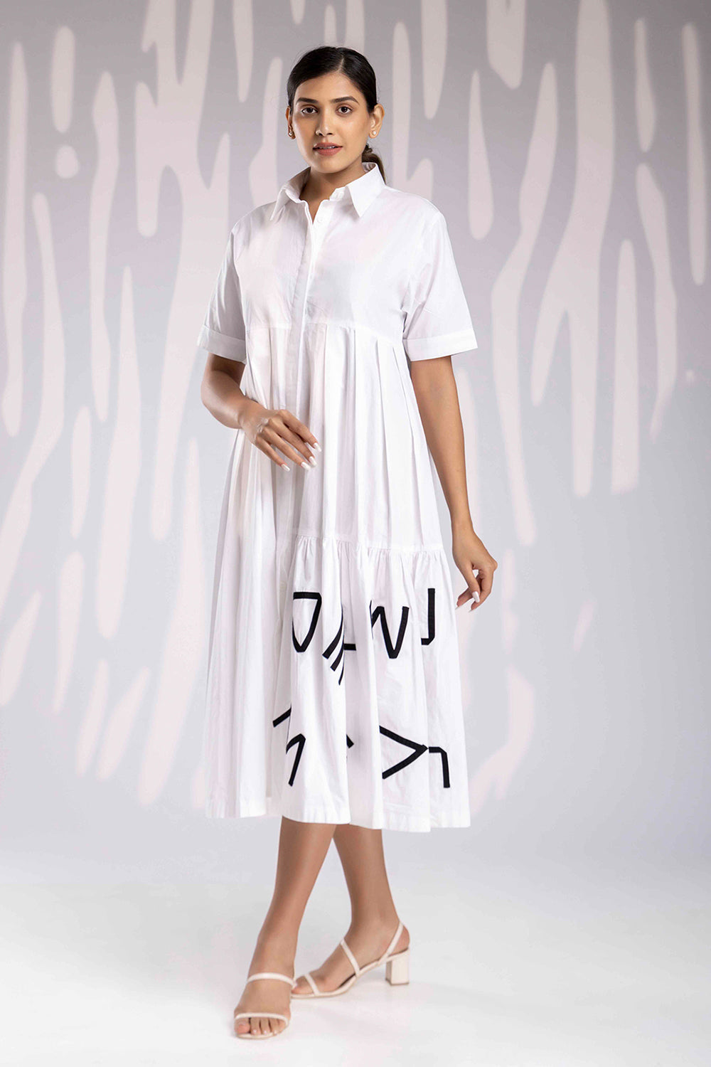 Alphabetic Long Shirt Dress - White - Auraya Fashion -  - #tag1# - #tag2# - #tag3# - #tag3#