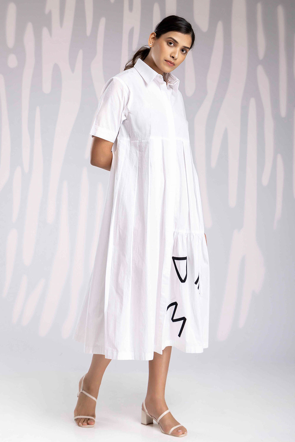 Alphabetic Long Shirt Dress - White - Auraya Fashion -  - #tag1# - #tag2# - #tag3# - #tag3#