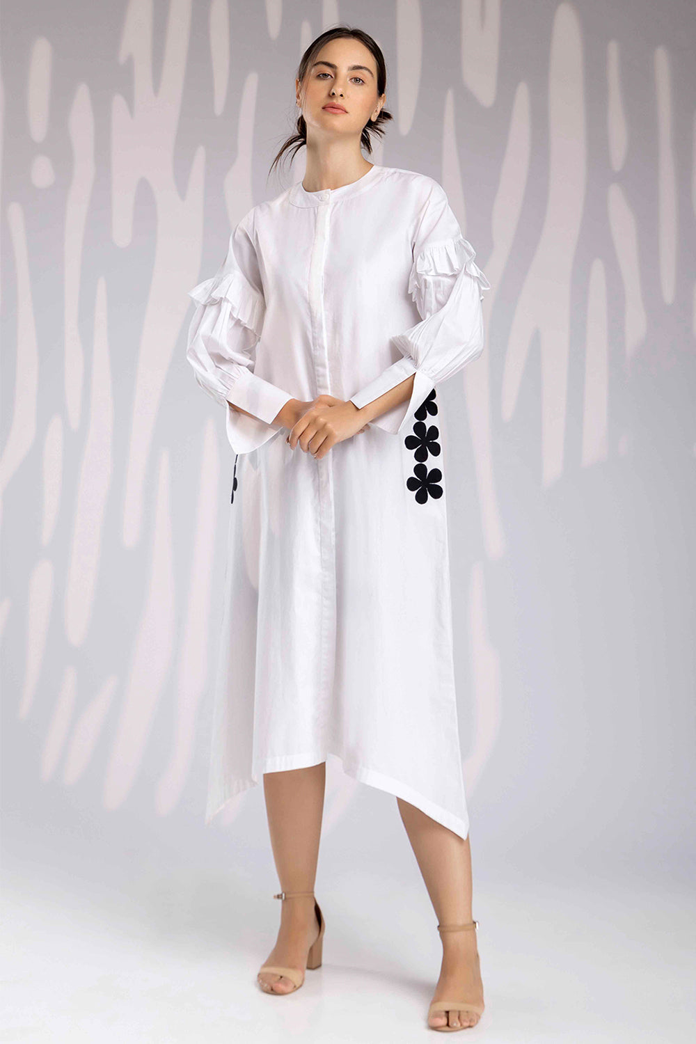 Calf Length Shirt Dress - White - Auraya Fashion -  - #tag1# - #tag2# - #tag3# - #tag3#