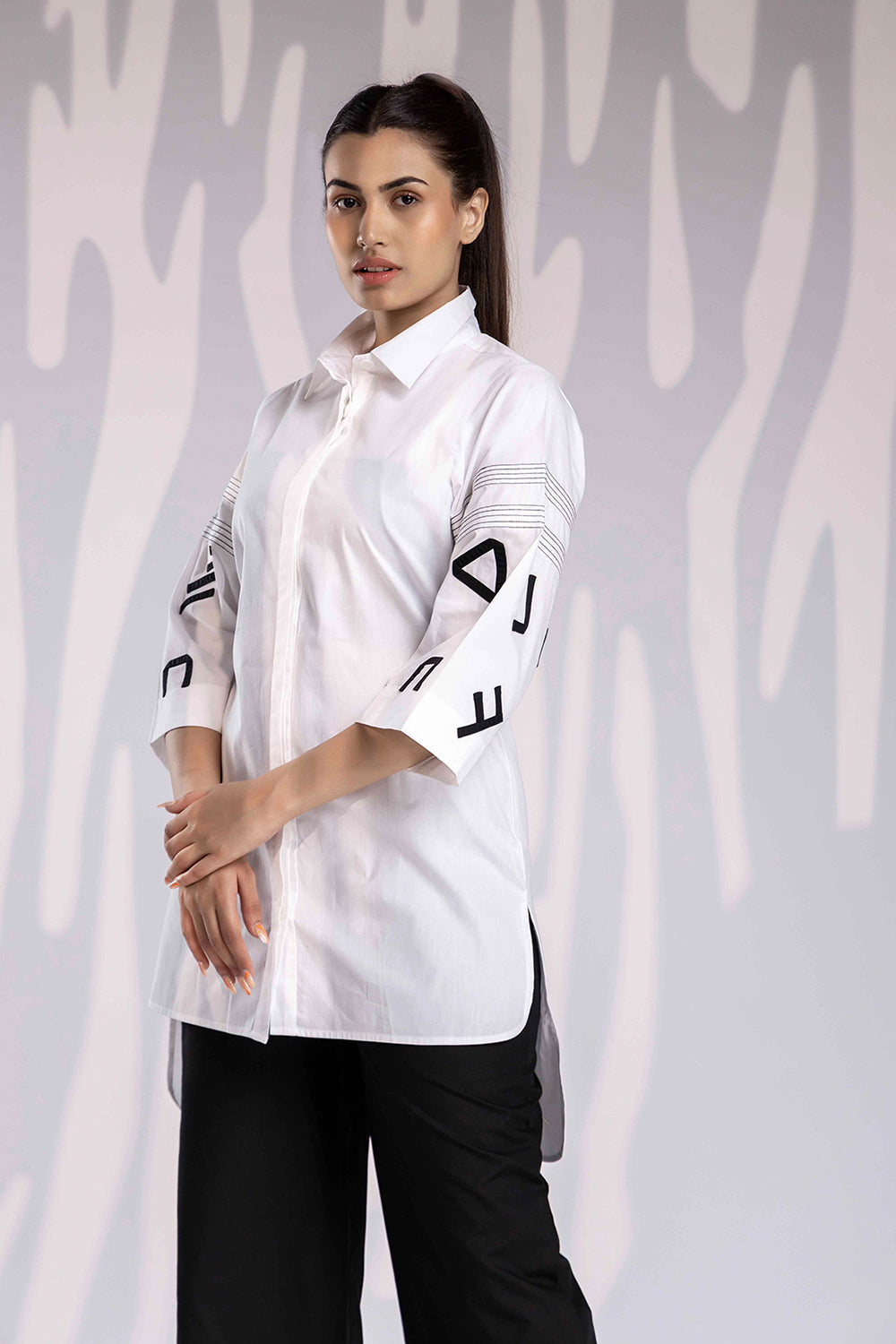 Alphabetic Shirt Set - White & Black - Auraya Fashion -  - #tag1# - #tag2# - #tag3# - #tag3#