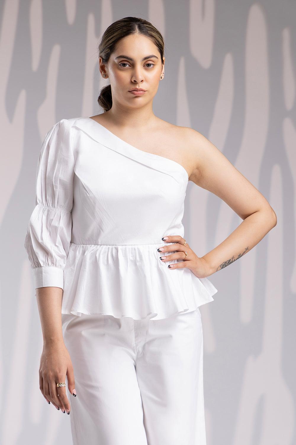 Oneside Sleeve Jumpsuit - White - Auraya Fashion -  - #tag1# - #tag2# - #tag3# - #tag3#