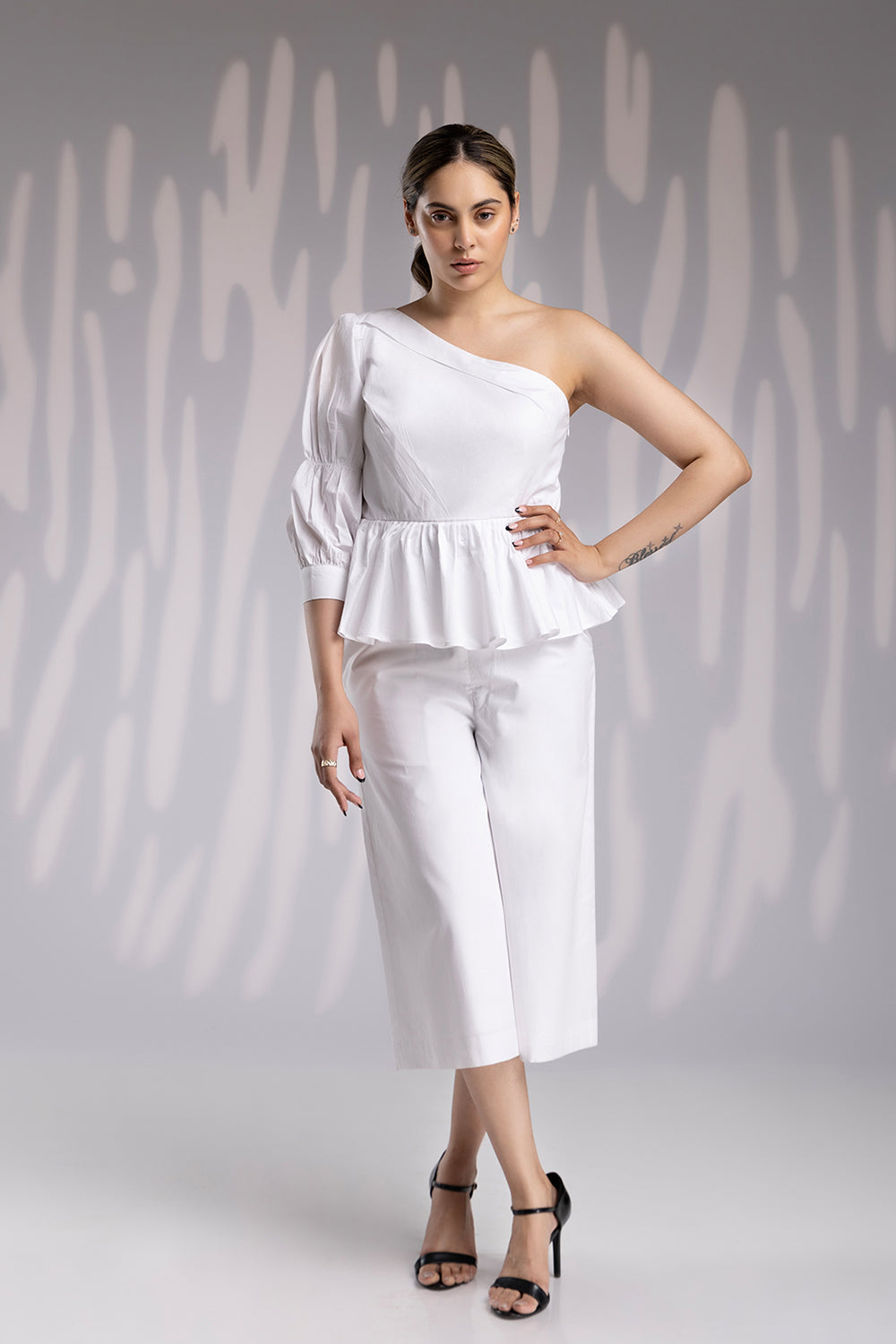 Oneside Sleeve Jumpsuit - White - Auraya Fashion -  - #tag1# - #tag2# - #tag3# - #tag3#