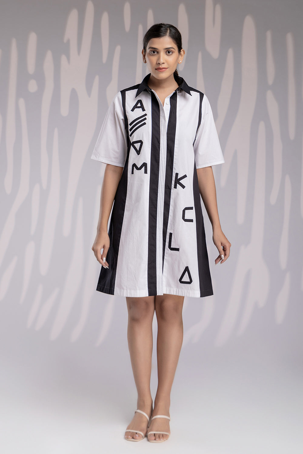 Alphabetic Shirt Dress - White - Auraya Fashion - House of Manaa - #tag1# - #tag2# - #tag3# - #tag3#