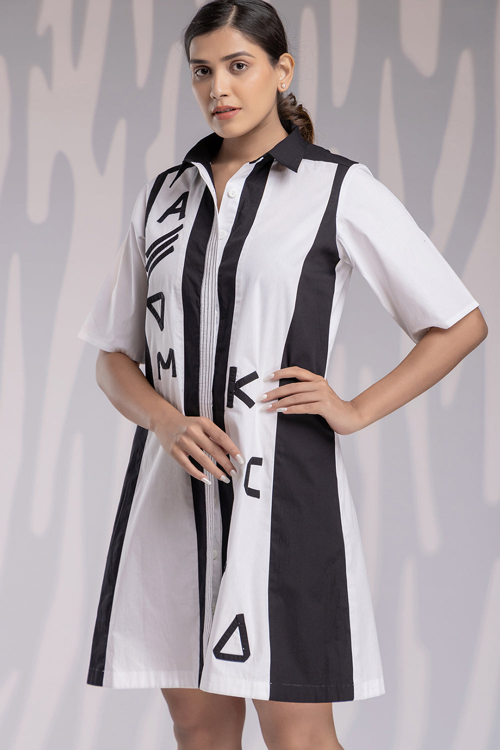 Alphabetic Shirt Dress - White - Auraya Fashion -  - #tag1# - #tag2# - #tag3# - #tag3#