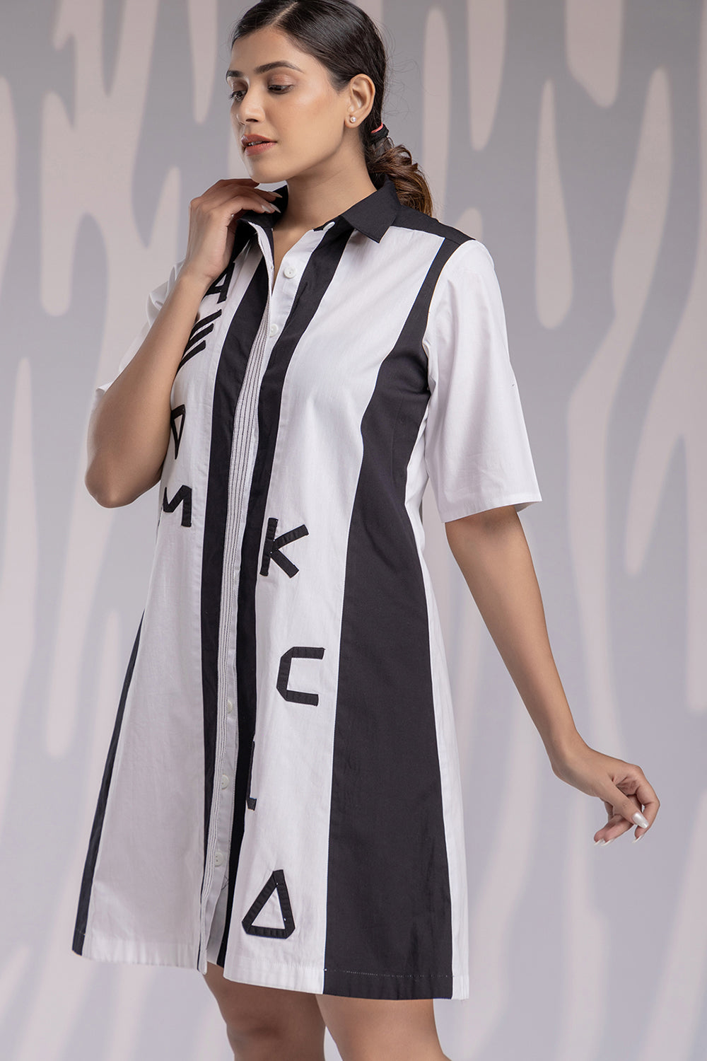 Alphabetic Shirt Dress - White - Auraya Fashion -  - #tag1# - #tag2# - #tag3# - #tag3#