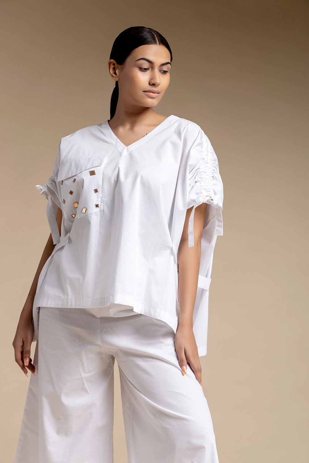 Short Kaftan Set - White - Auraya Fashion -  - #tag1# - #tag2# - #tag3# - #tag3#