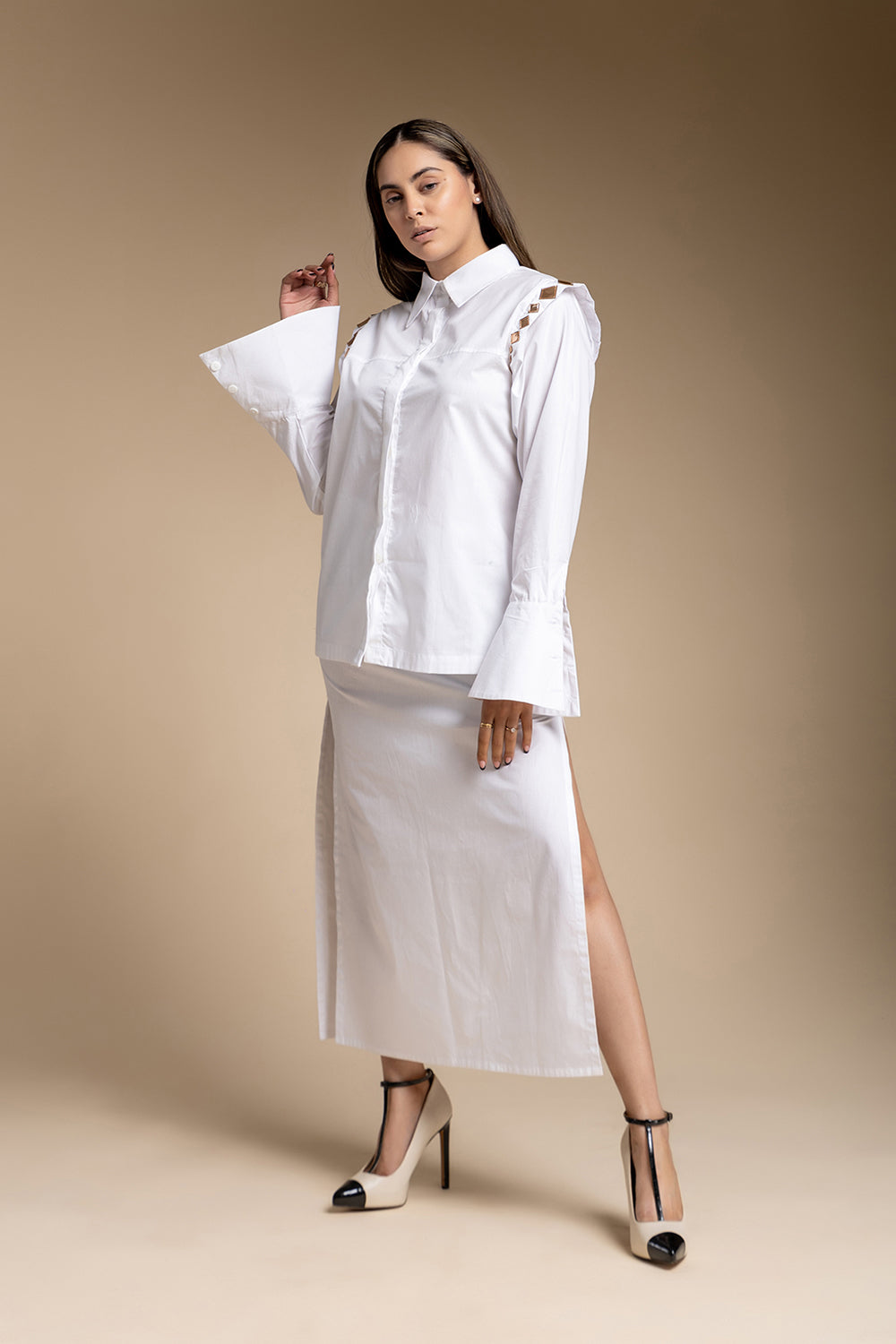 Mirror Shirt Set - White - Auraya Fashion -  - #tag1# - #tag2# - #tag3# - #tag3#