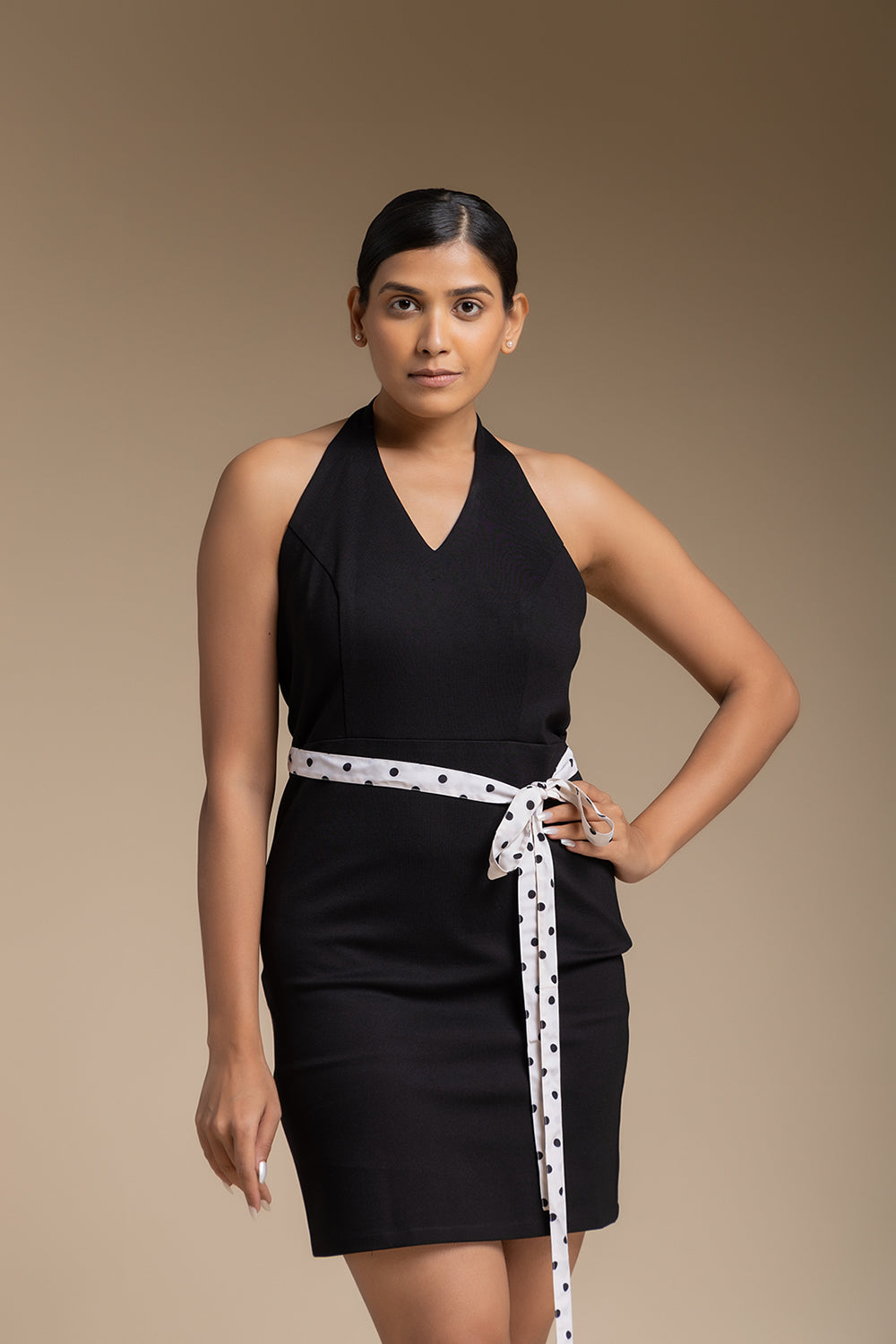 Bow Halter Neck Dress - Black - Auraya Fashion -  - #tag1# - #tag2# - #tag3# - #tag3#