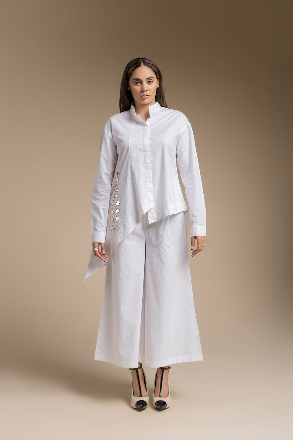 Mirror Shirt Set - White - Auraya Fashion - House of Manaa - #tag1# - #tag2# - #tag3# - #tag3#