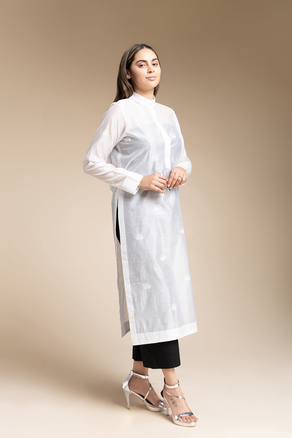 Sheer Tunic Set - White - Auraya Fashion -  - #tag1# - #tag2# - #tag3# - #tag3#