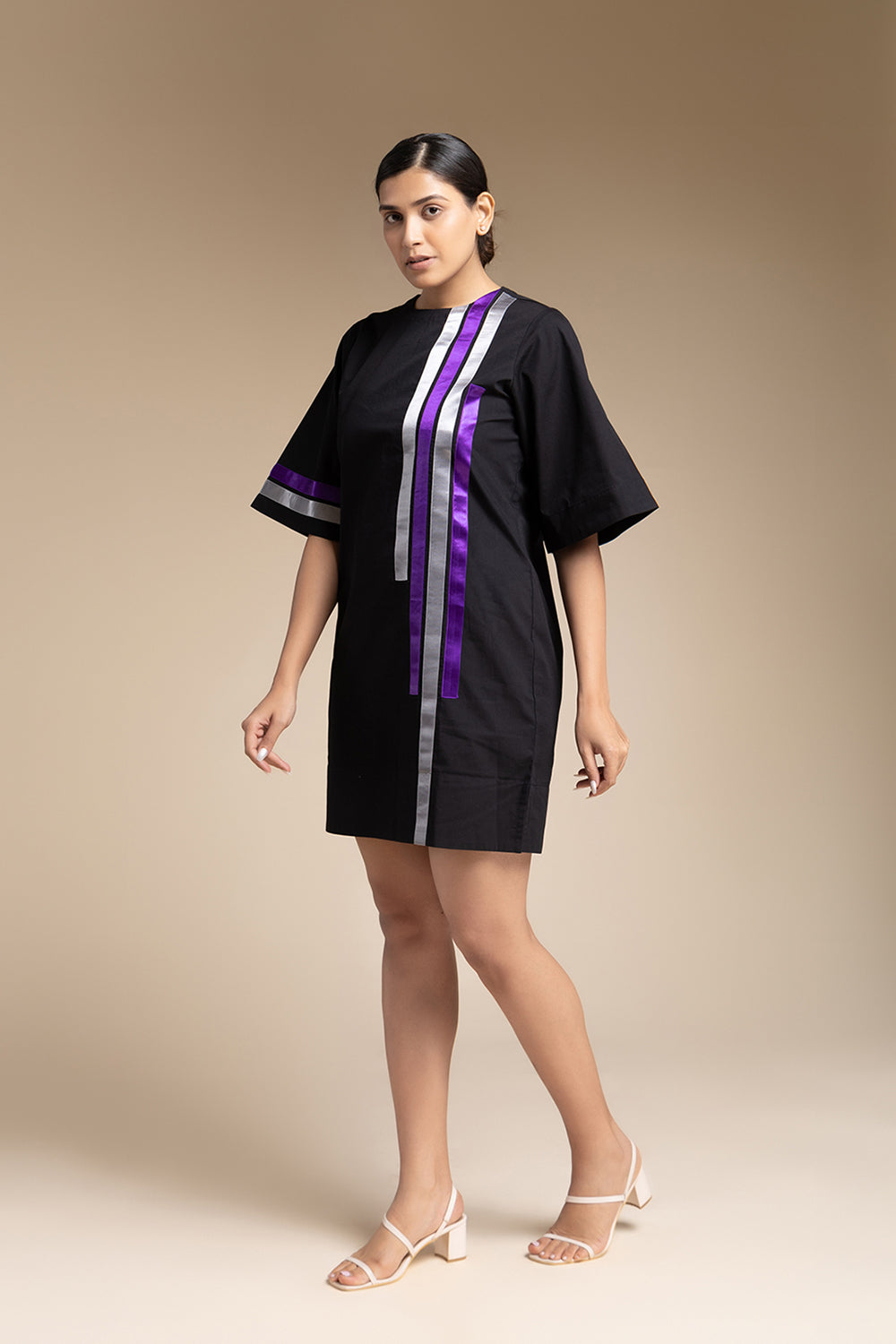 Satin Detailed Shift Dress - Black - Auraya Fashion -  - #tag1# - #tag2# - #tag3# - #tag3#