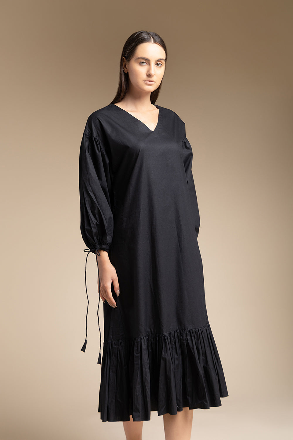 Calf Length Dress - Black - Auraya Fashion -  - #tag1# - #tag2# - #tag3# - #tag3#