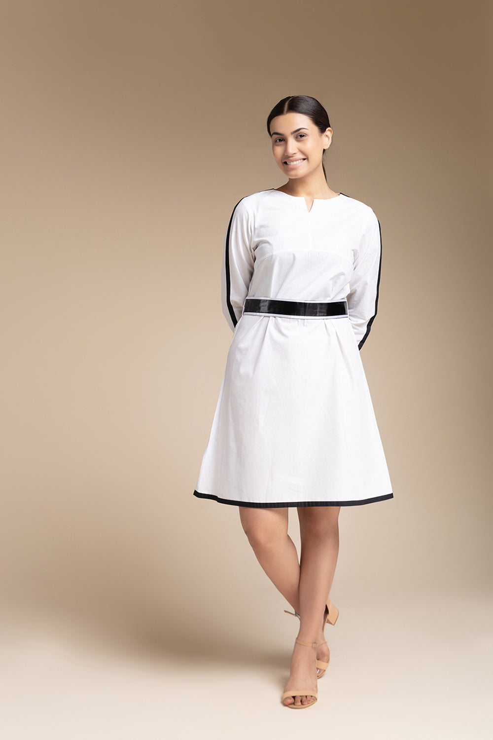 Knee Length Dress - White - Auraya Fashion -  - #tag1# - #tag2# - #tag3# - #tag3#