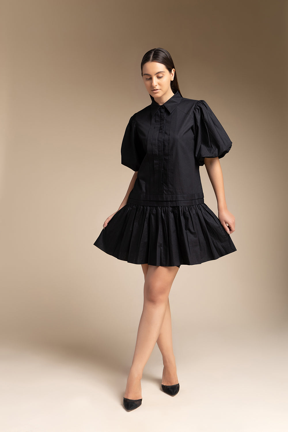 Gathers Dress - Black - Auraya Fashion -  - #tag1# - #tag2# - #tag3# - #tag3#