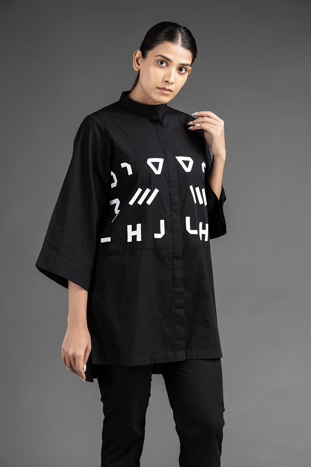 Alphabetic Shirt Set - Black - Auraya Fashion -  - #tag1# - #tag2# - #tag3# - #tag3#