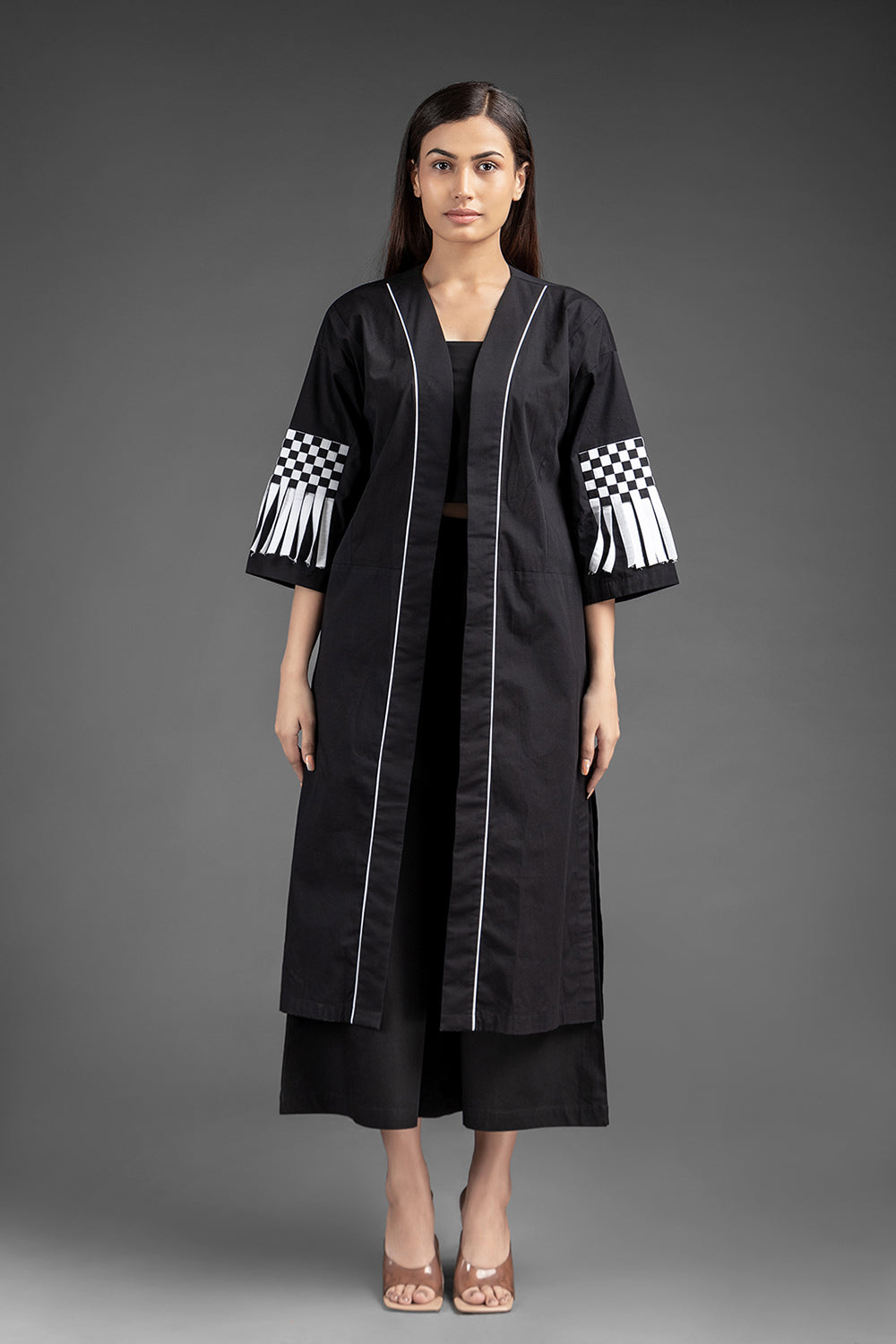 Matted Long Jacket Set - Black - Auraya Fashion - House of Manaa - #tag1# - #tag2# - #tag3# - #tag3#