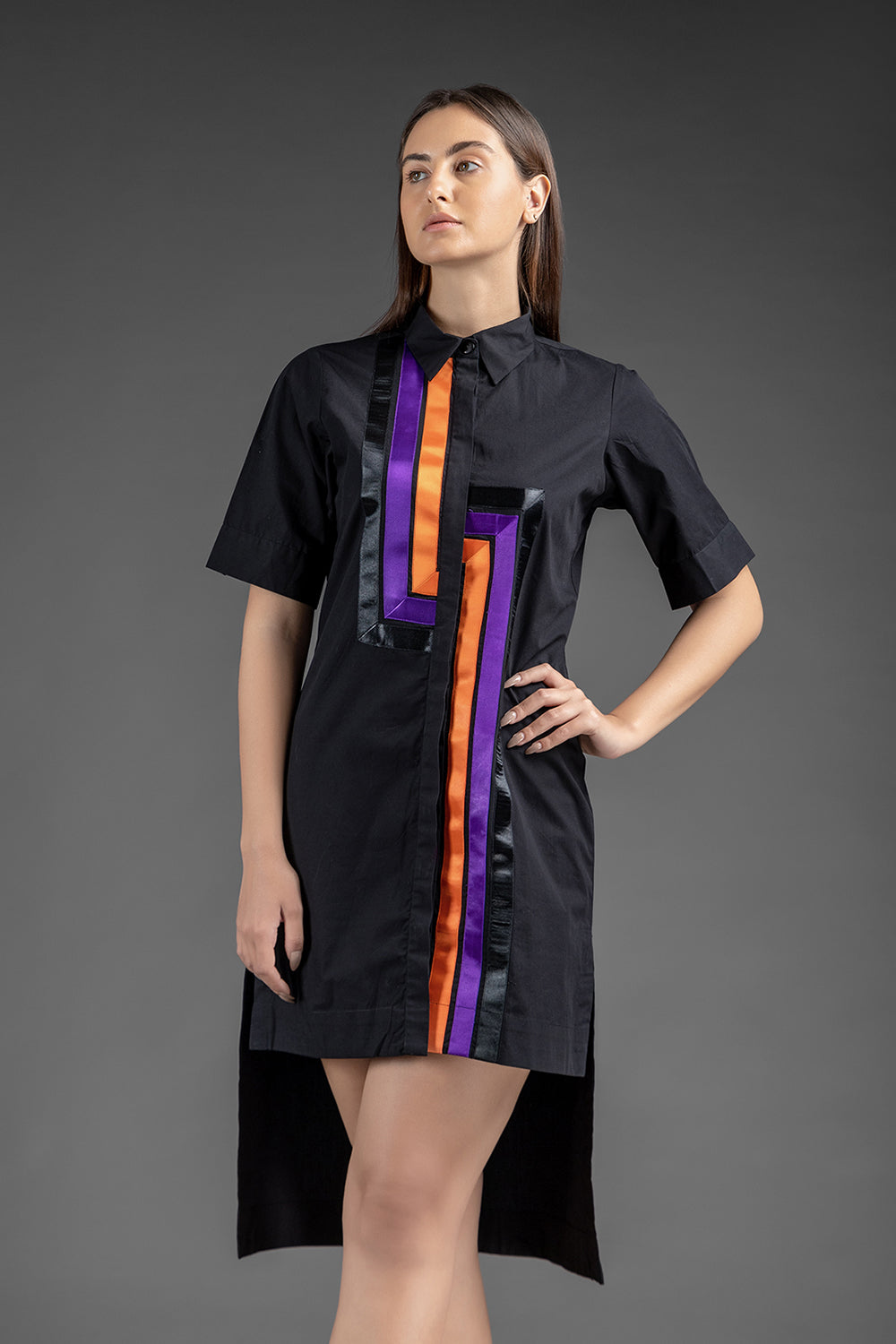 Satin Details Shirt Dress - Black - Auraya Fashion -  - #tag1# - #tag2# - #tag3# - #tag3#