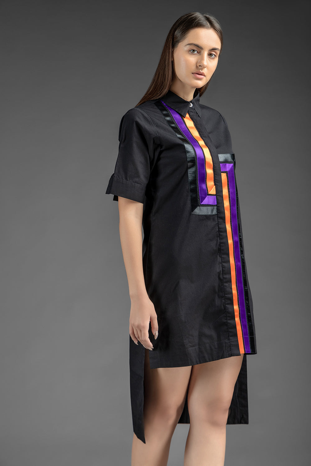 Satin Details Shirt Dress - Black - Auraya Fashion -  - #tag1# - #tag2# - #tag3# - #tag3#