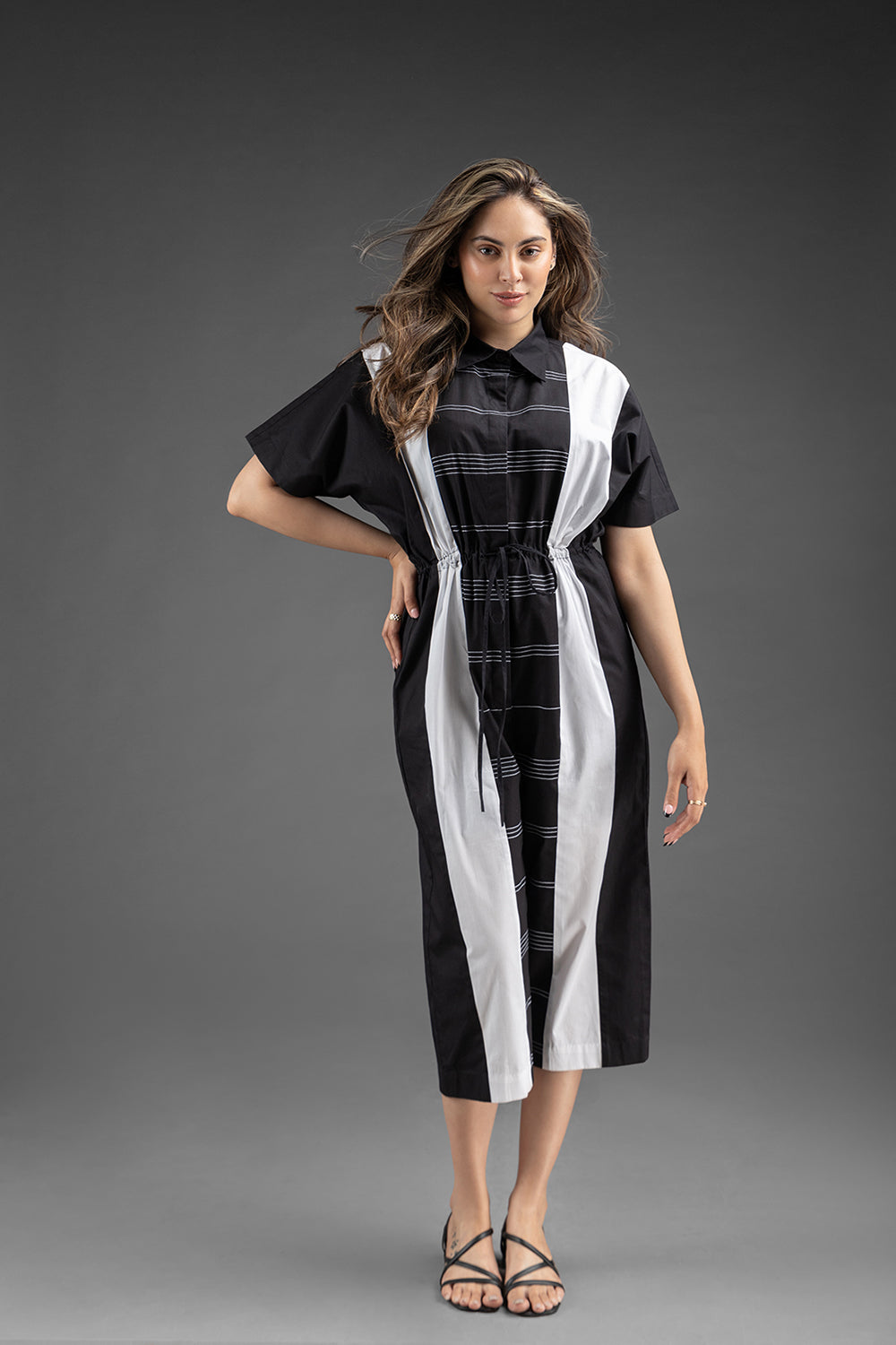 Gathers Jumpsuit - Black & White - Auraya Fashion - House of Manaa - #tag1# - #tag2# - #tag3# - #tag3#