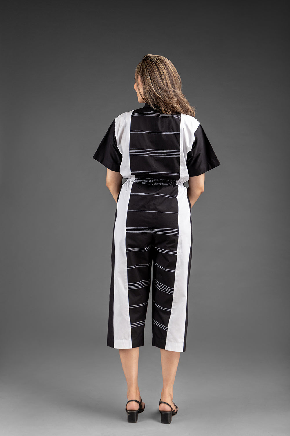 Gathers Jumpsuit - Black & White - Auraya Fashion -  - #tag1# - #tag2# - #tag3# - #tag3#