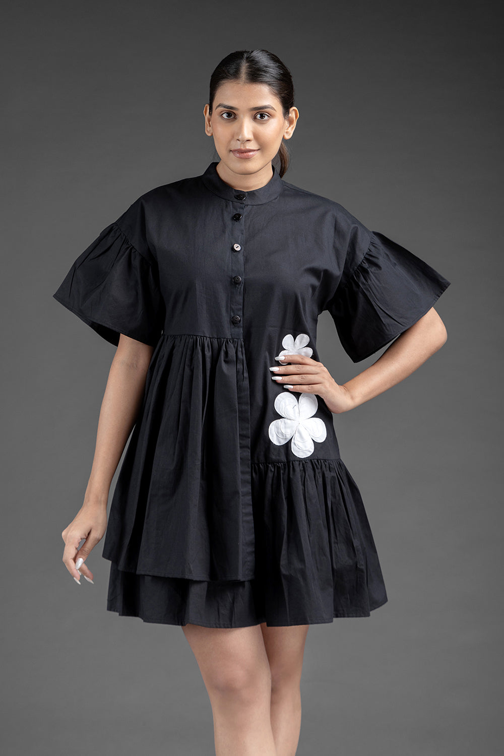 Gathers Shirt Dress - Black - Auraya Fashion -  - #tag1# - #tag2# - #tag3# - #tag3#