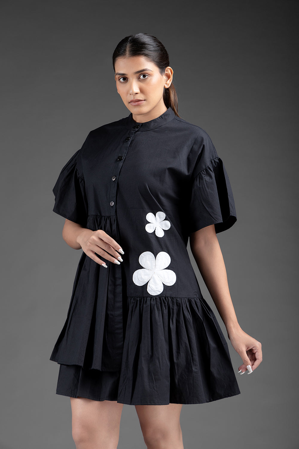 Gathers Shirt Dress - Black - Auraya Fashion -  - #tag1# - #tag2# - #tag3# - #tag3#