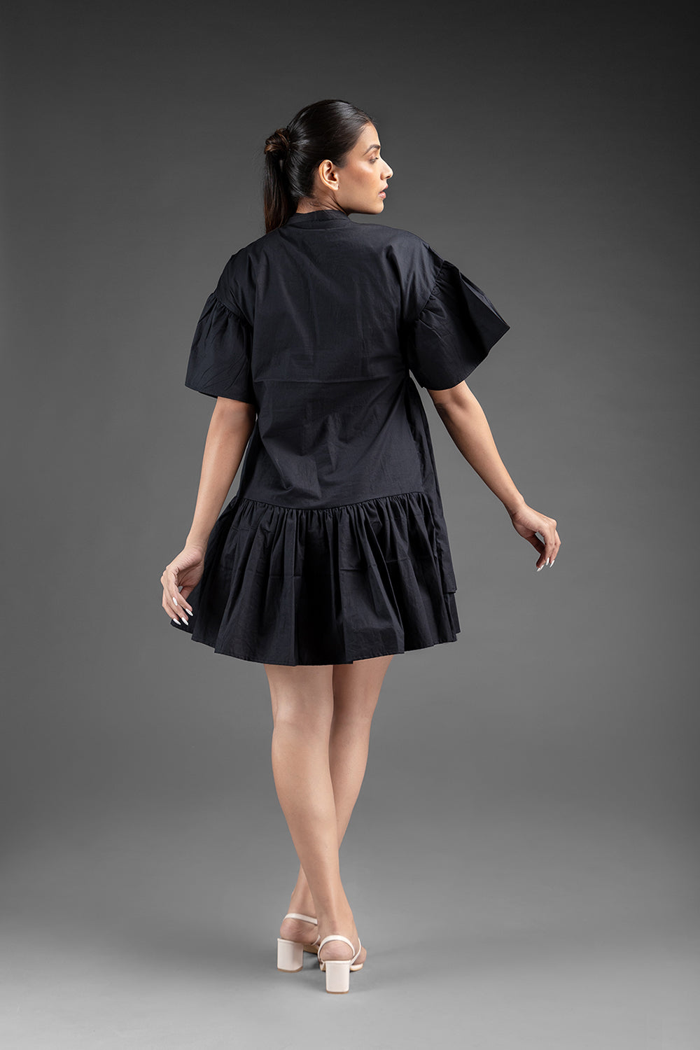 Gathers Shirt Dress - Black - Auraya Fashion -  - #tag1# - #tag2# - #tag3# - #tag3#