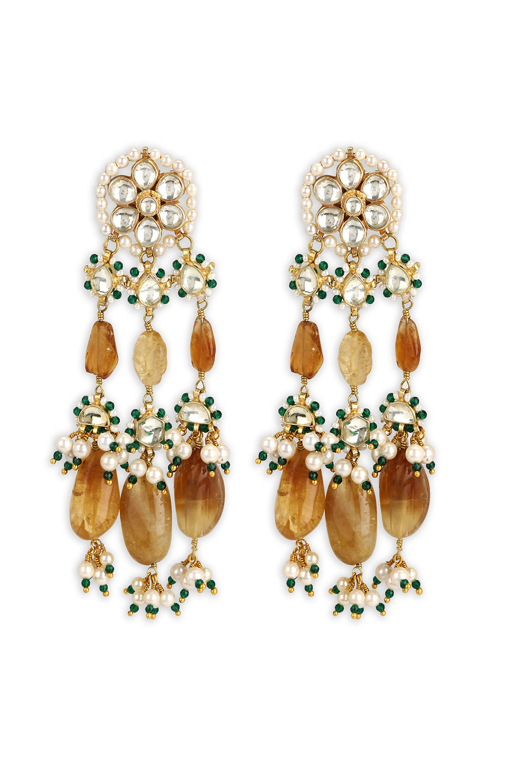 Amber Ahmedabadi Earrings- Green - Auraya Fashion - Heer Jewellery - #tag1# - #tag2# - #tag3# - #tag3#