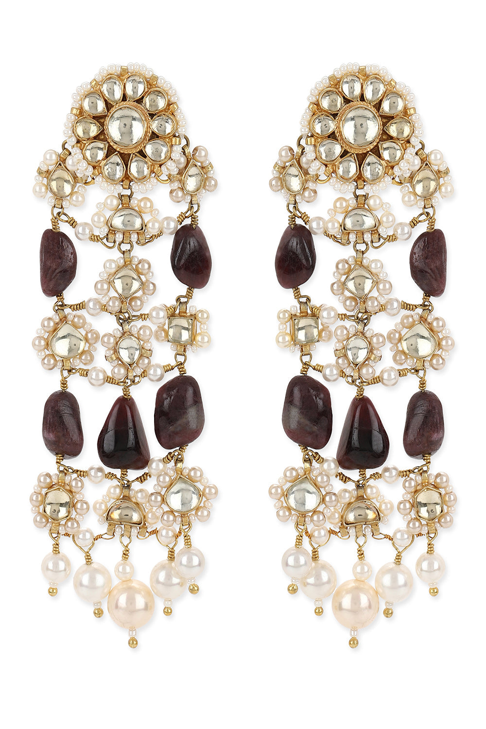 Polki Jaali Earrings- Maroon - Auraya Fashion - Heer Jewellery - #tag1# - #tag2# - #tag3# - #tag3#