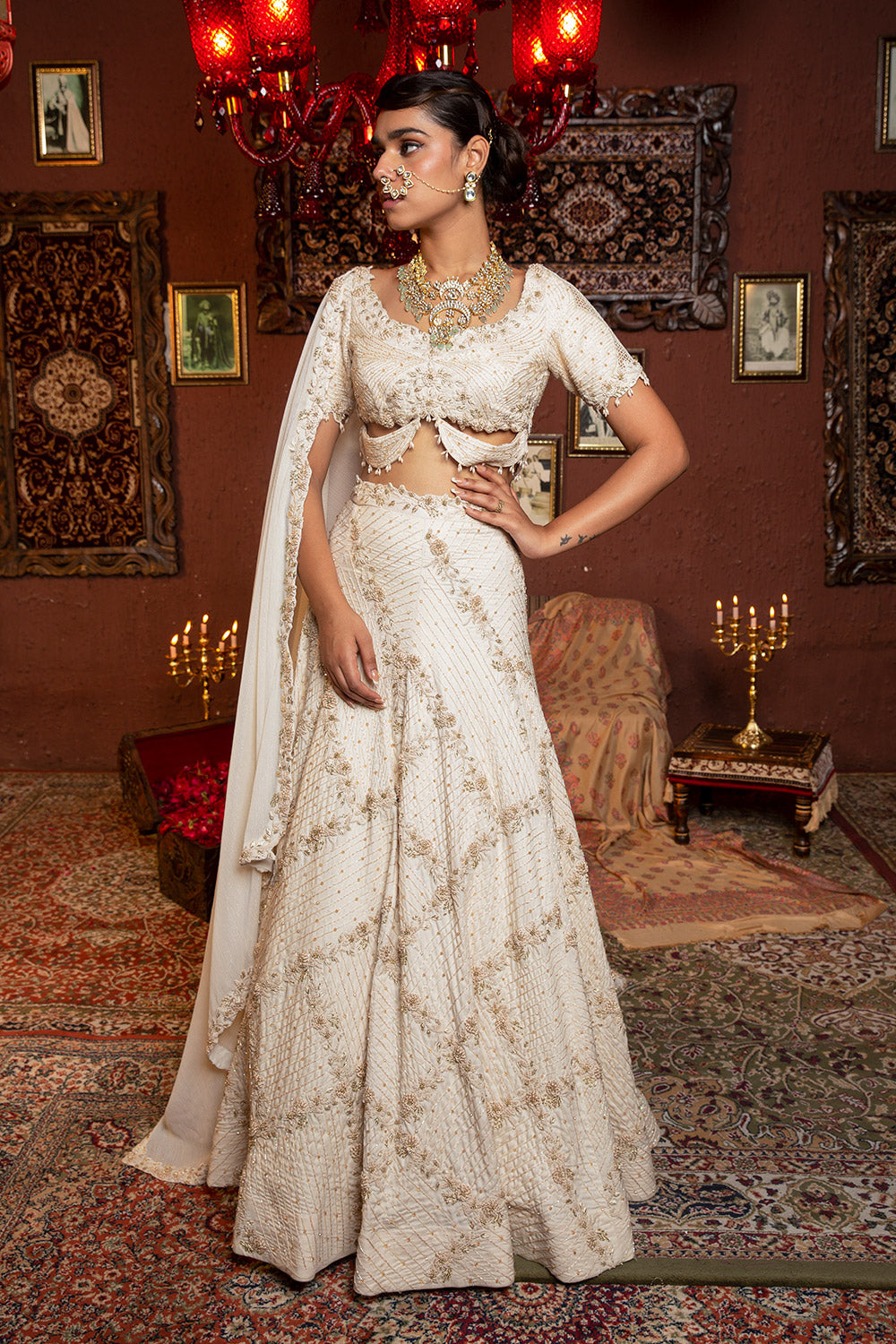 Alabaster Cream Lehenga - Auraya Fashion - Ankur J - #tag1# - #tag2# - #tag3# - #tag3#
