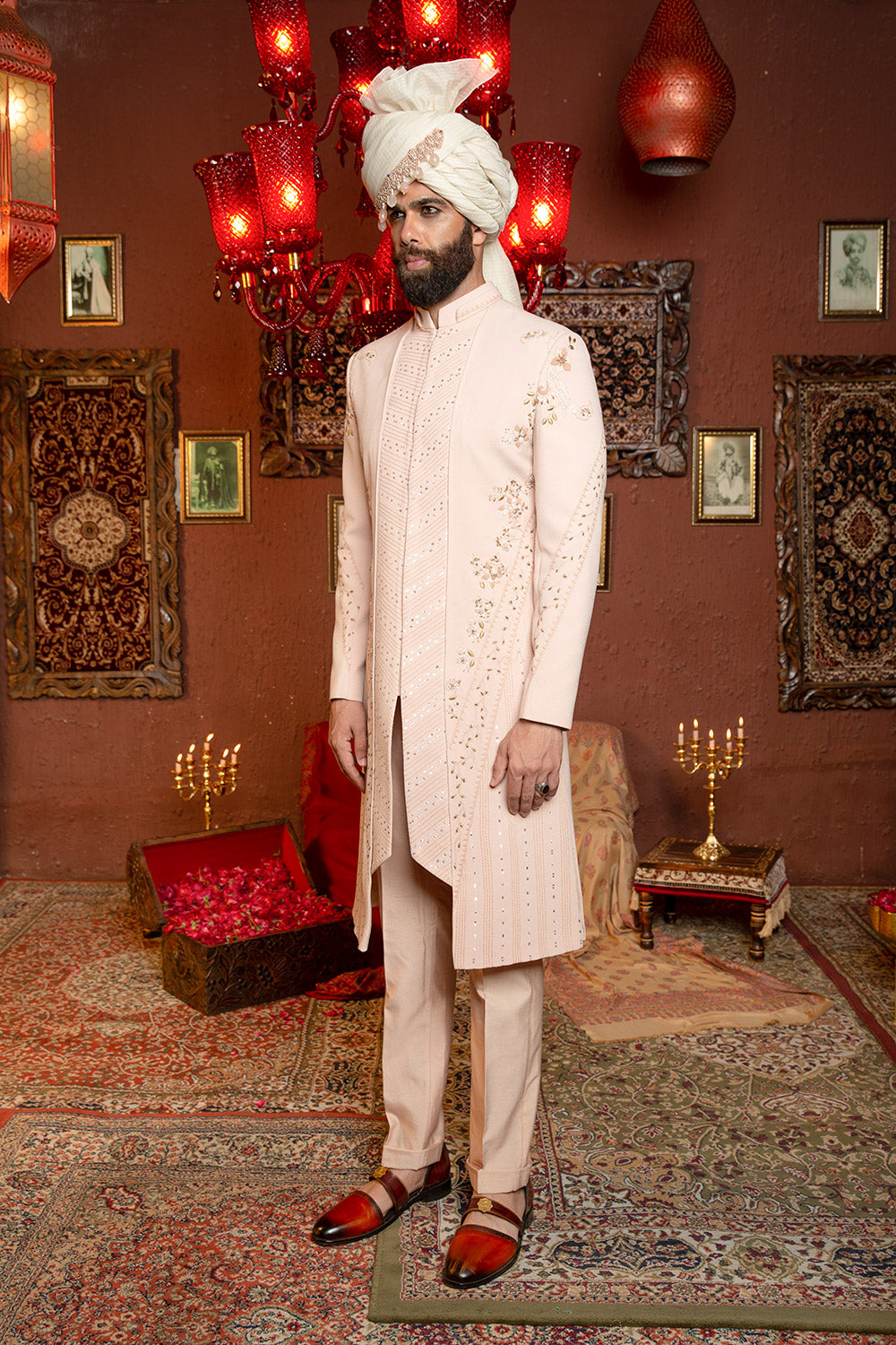 Salmon Peach Sherwani - Auraya Fashion -  - #tag1# - #tag2# - #tag3# - #tag3#