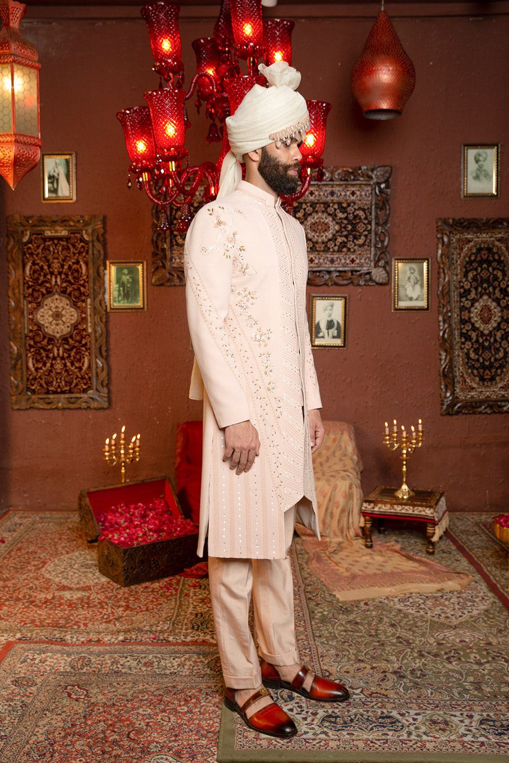 Salmon Peach Sherwani - Auraya Fashion -  - #tag1# - #tag2# - #tag3# - #tag3#