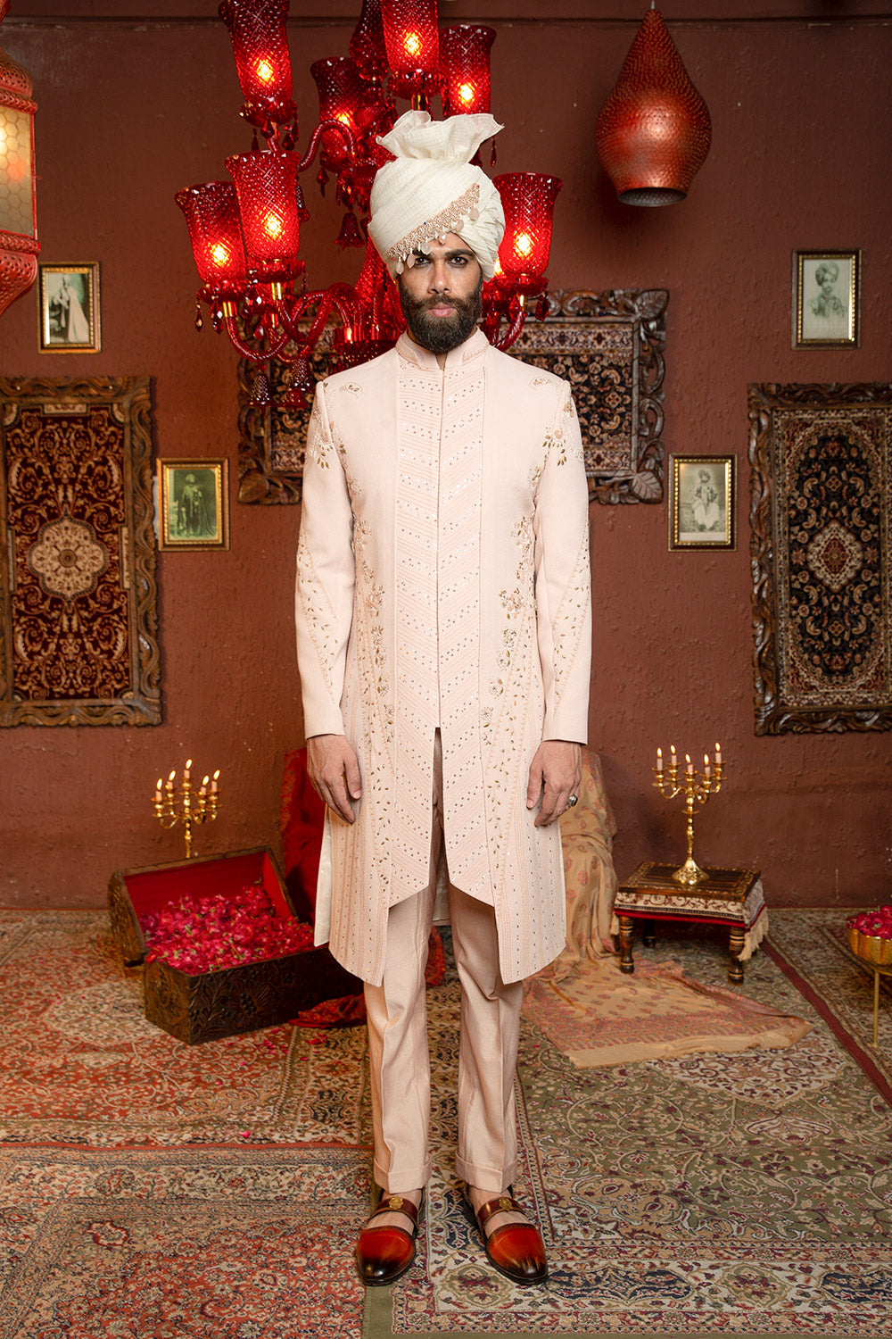 Salmon Peach Sherwani - Auraya Fashion - Ankur J Men - #tag1# - #tag2# - #tag3# - #tag3#