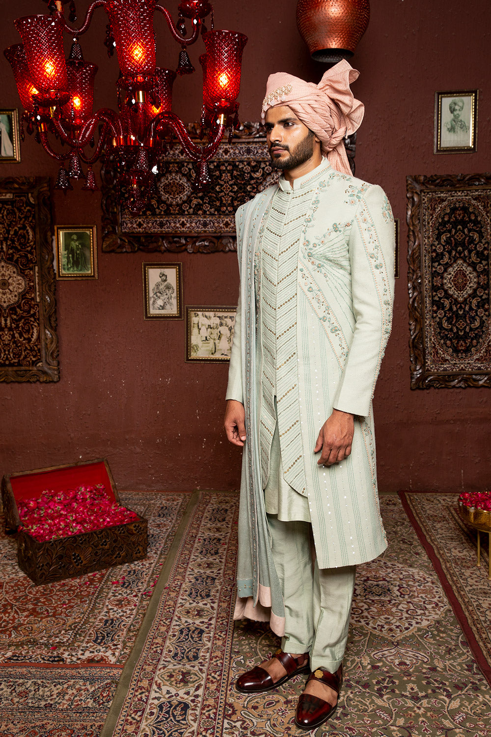 Duck Cyan Sherwani - Auraya Fashion -  - #tag1# - #tag2# - #tag3# - #tag3#