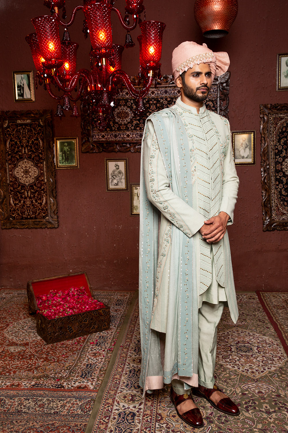 Duck Cyan Sherwani - Auraya Fashion -  - #tag1# - #tag2# - #tag3# - #tag3#