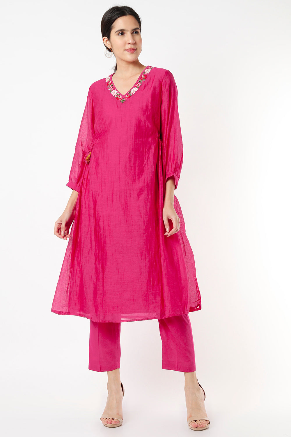 Embroidered Fuchsia Kurta Set - Auraya Fashion - Juanita - #tag1# - #tag2# - #tag3# - #tag3#