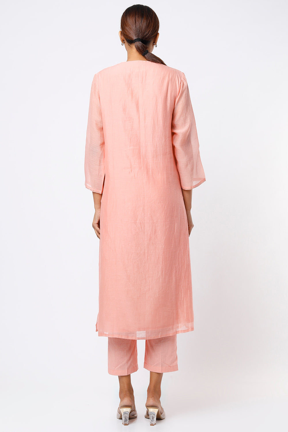 Resham Embroidered Peach Kurta Set - Auraya Fashion -  - #tag1# - #tag2# - #tag3# - #tag3#