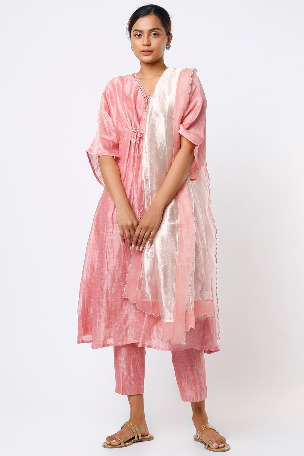 Handwoven Tissue Pink Kurta Set - Auraya Fashion - Juanita - #tag1# - #tag2# - #tag3# - #tag3#