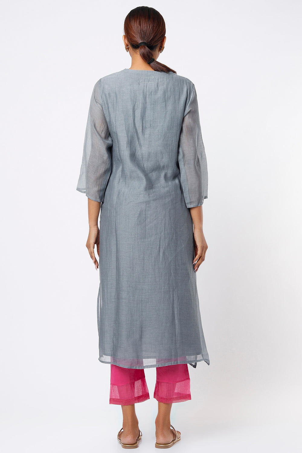 Handwoven Chanderi Kurta Set In Grey - Auraya Fashion -  - #tag1# - #tag2# - #tag3# - #tag3#