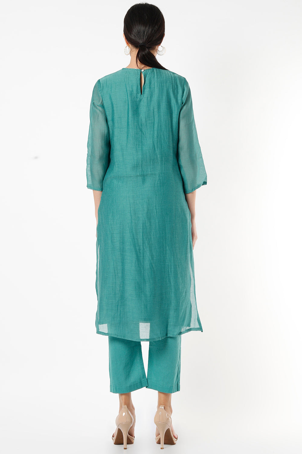 Handwoven Chanderi Kurta Set In Persian Green - Auraya Fashion -  - #tag1# - #tag2# - #tag3# - #tag3#