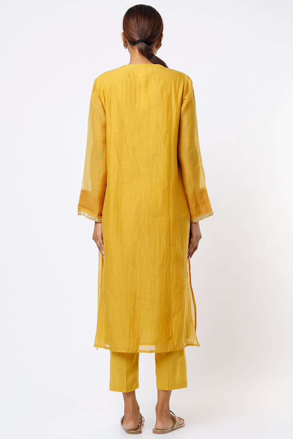 Handwoven Chanderi Kurta Set In Ochre - Auraya Fashion -  - #tag1# - #tag2# - #tag3# - #tag3#