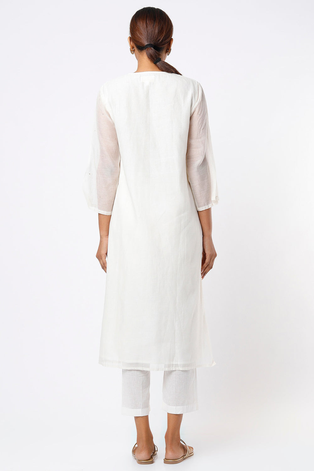 Handwoven Chanderi Kurta Set In Off-White - Auraya Fashion -  - #tag1# - #tag2# - #tag3# - #tag3#